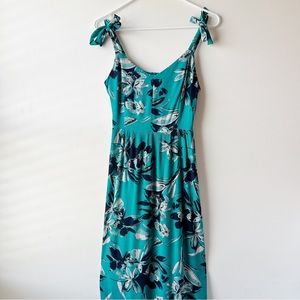 Tahari Tie Strap Floral Ruffle Maxi Dress Teal Blue Green 4
